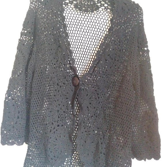 Vintage Kroshetta Crochet Sweater black size M - Picture 5 of 5